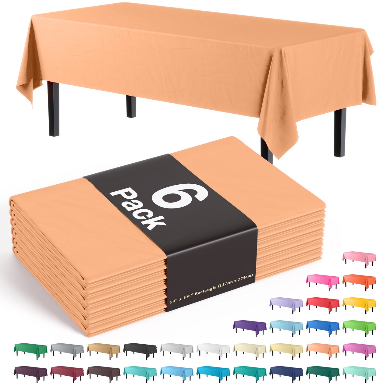 Exquisite 6-Pack Premium Plastic Tablecloth 54in. x 108in. Rectangle Plastic Table Cover